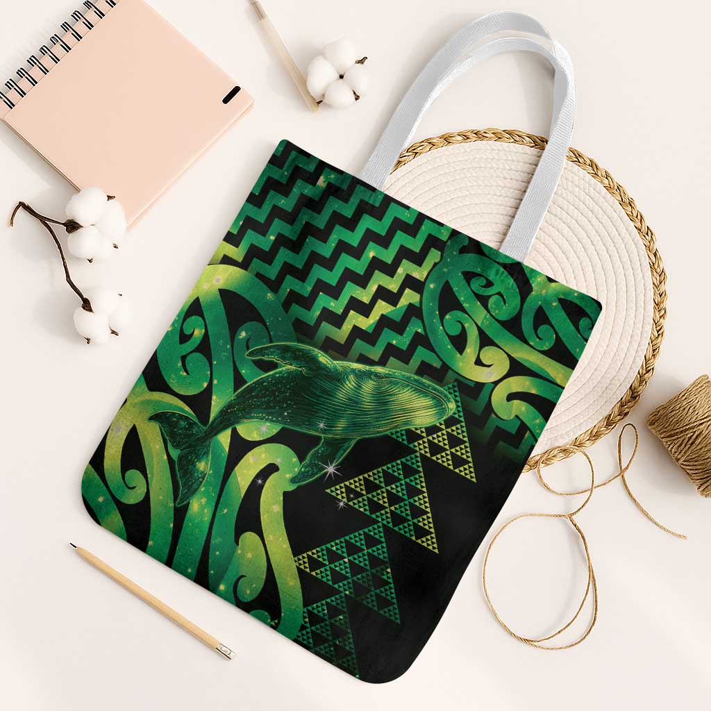 Humpback Whale Matariki New Zealand Tote Bag NZ Maori Paikea Poutama Luxury Green LT14 White Strap One Size Green - Polynesian Pride