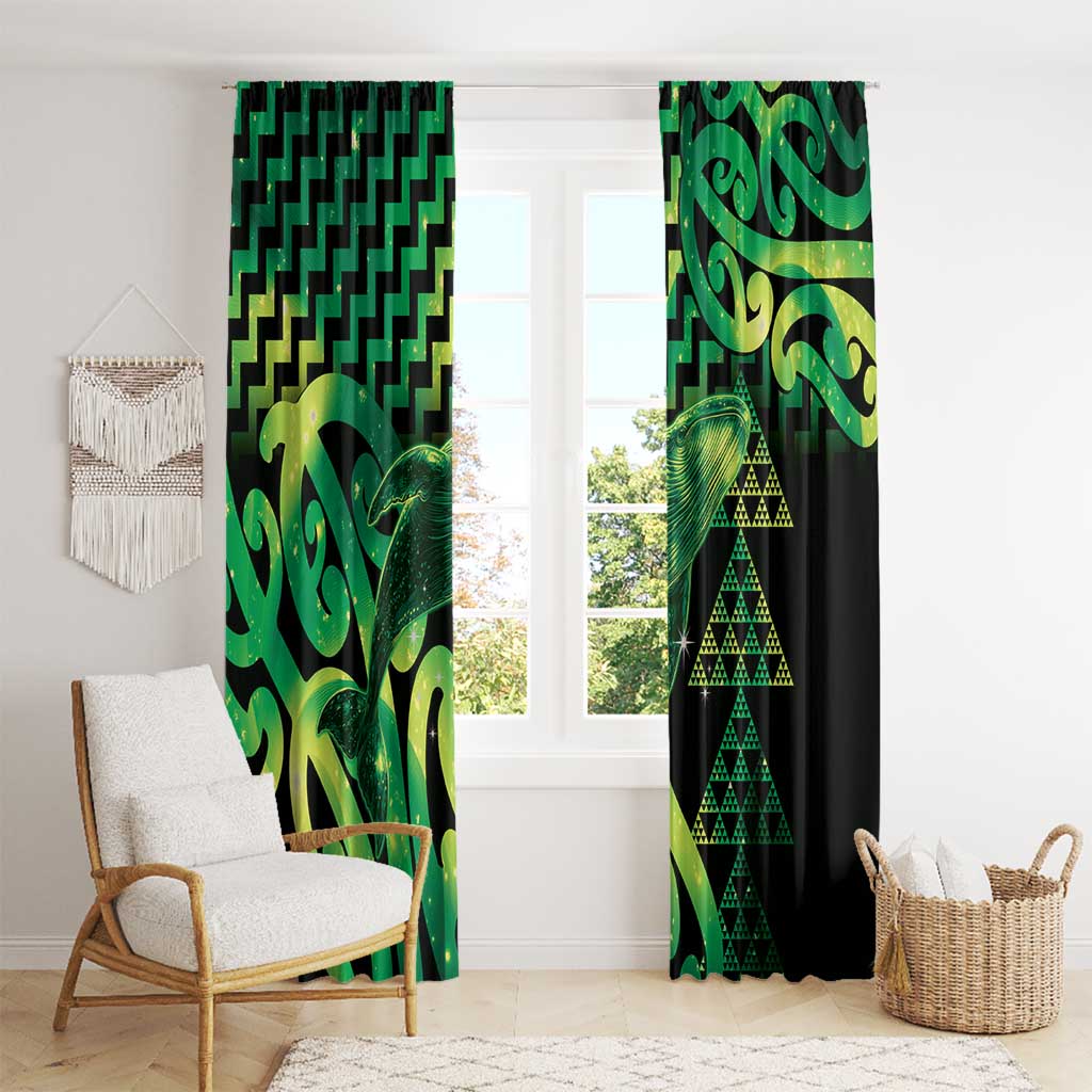 Humpback Whale Matariki New Zealand Window Curtain NZ Maori Paikea Poutama Luxury Green LT14 - Polynesian Pride