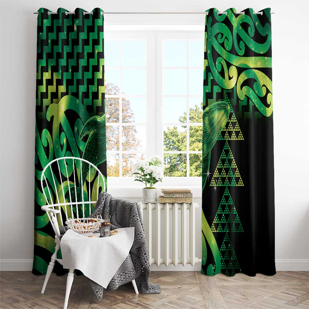 Humpback Whale Matariki New Zealand Window Curtain NZ Maori Paikea Poutama Luxury Green LT14 - Polynesian Pride