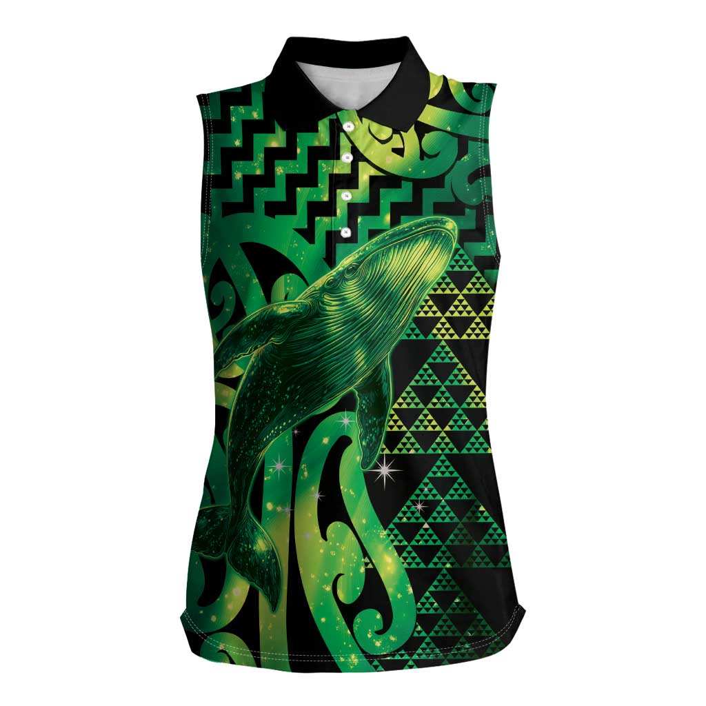 Humpback Whale Matariki New Zealand Women Sleeveless Polo Shirt NZ Maori Paikea Poutama Luxury Green
