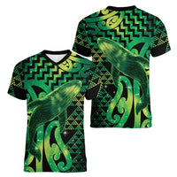 Humpback Whale Matariki New Zealand Women V-Neck T-Shirt NZ Maori Paikea Poutama Luxury Green LT14 - Polynesian Pride