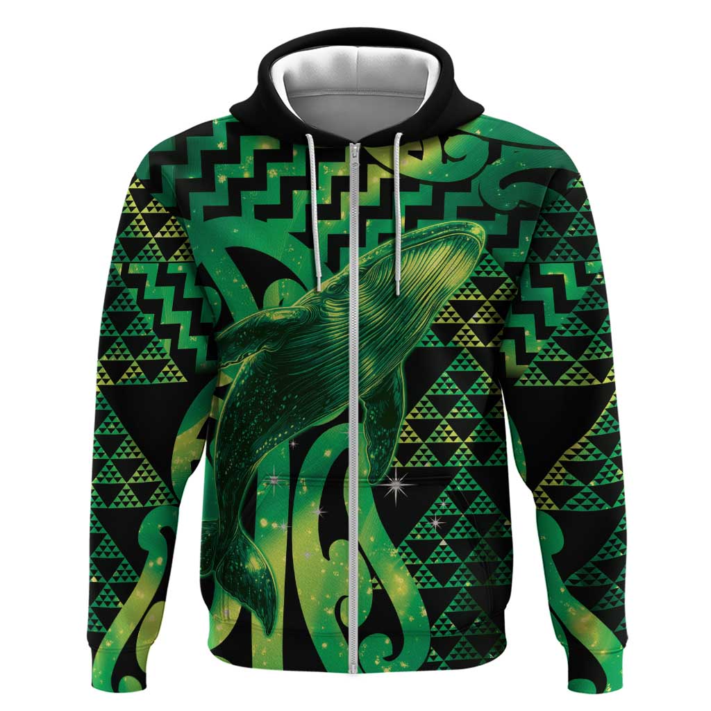 Humpback Whale Matariki New Zealand Zip Hoodie NZ Maori Paikea Poutama Luxury Green