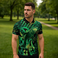 Humpback Whale Matariki New Zealand Zipper Polo Shirt NZ Maori Paikea Poutama Luxury Green