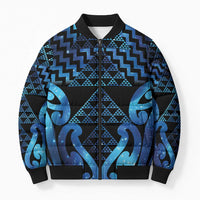 Taniko Motifs Matariki New Zealand Bomber Puffer Jacket NZ Niho Taniwha Poutama LT14 Unisex Blue - Polynesian Pride