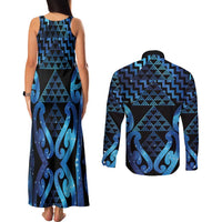 Taniko Motifs Matariki New Zealand Couples Matching Tank Maxi Dress and Long Sleeve Button Shirt NZ Niho Taniwha Poutama