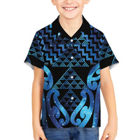 Taniko Motifs Matariki New Zealand Family Matching Off The Shoulder Long Sleeve Dress and Hawaiian Shirt NZ Niho Taniwha Poutama LT14 Son's Shirt Blue - Polynesian Pride