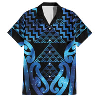 Taniko Motifs Matariki New Zealand Family Matching Off Shoulder Maxi Dress and Hawaiian Shirt NZ Niho Taniwha Poutama LT14 Dad's Shirt - Short Sleeve Blue - Polynesian Pride