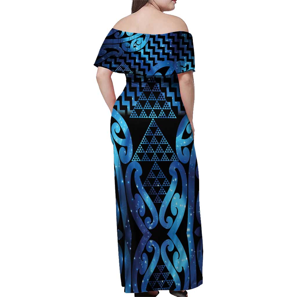 Taniko Motifs Matariki New Zealand Family Matching Off Shoulder Maxi Dress and Hawaiian Shirt NZ Niho Taniwha Poutama LT14 - Polynesian Pride