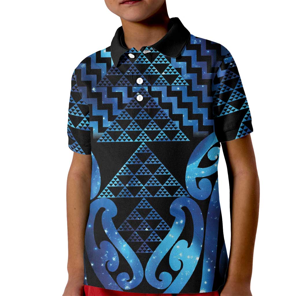 Taniko Motifs Matariki New Zealand Kid Polo Shirt NZ Niho Taniwha Poutama LT14 Kid Blue - Polynesian Pride