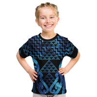 Taniko Motifs Matariki New Zealand Kid T Shirt NZ Niho Taniwha Poutama LT14 Blue - Polynesian Pride