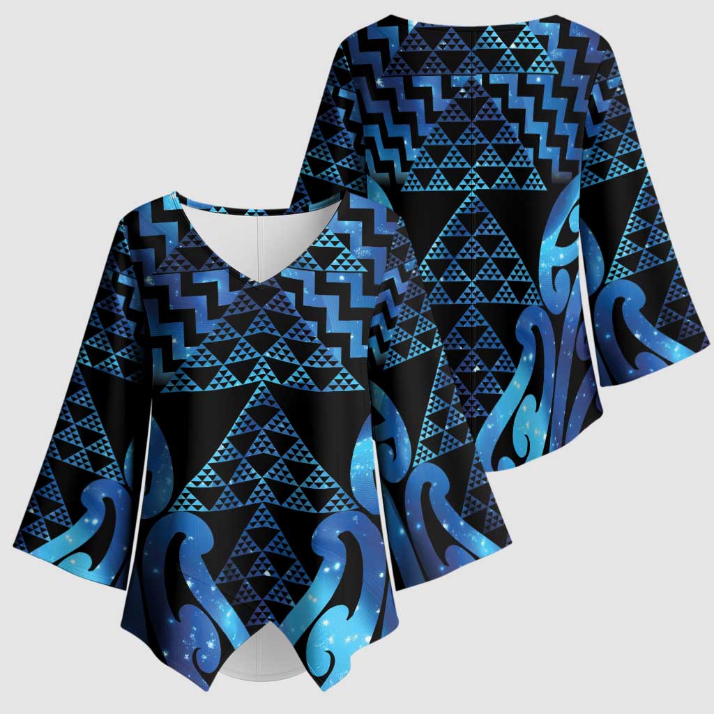 Taniko Motifs Matariki New Zealand Kimono Sleeve Blouse NZ Niho Taniwha Poutama LT14 - Polynesian Pride