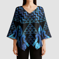 Taniko Motifs Matariki New Zealand Kimono Sleeve Blouse NZ Niho Taniwha Poutama LT14 - Polynesian Pride