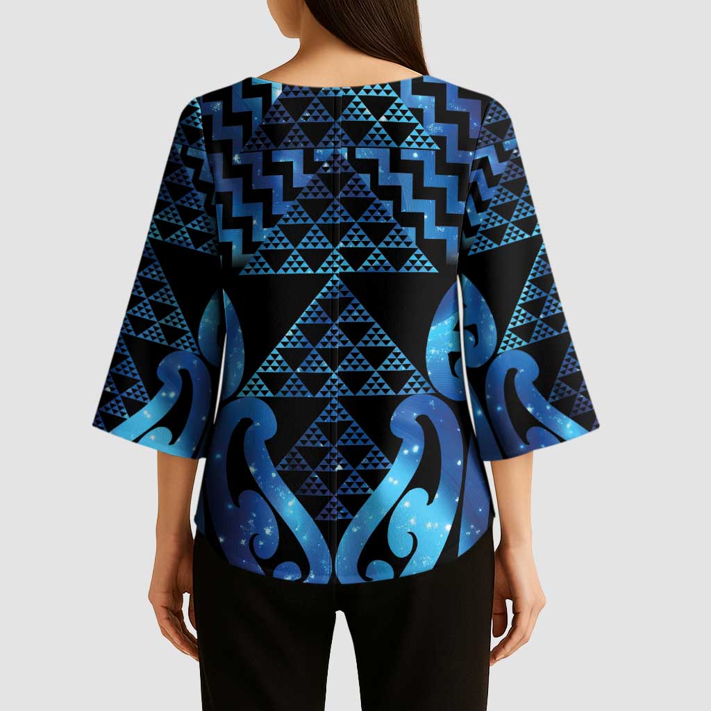 Taniko Motifs Matariki New Zealand Kimono Sleeve Blouse NZ Niho Taniwha Poutama LT14 - Polynesian Pride