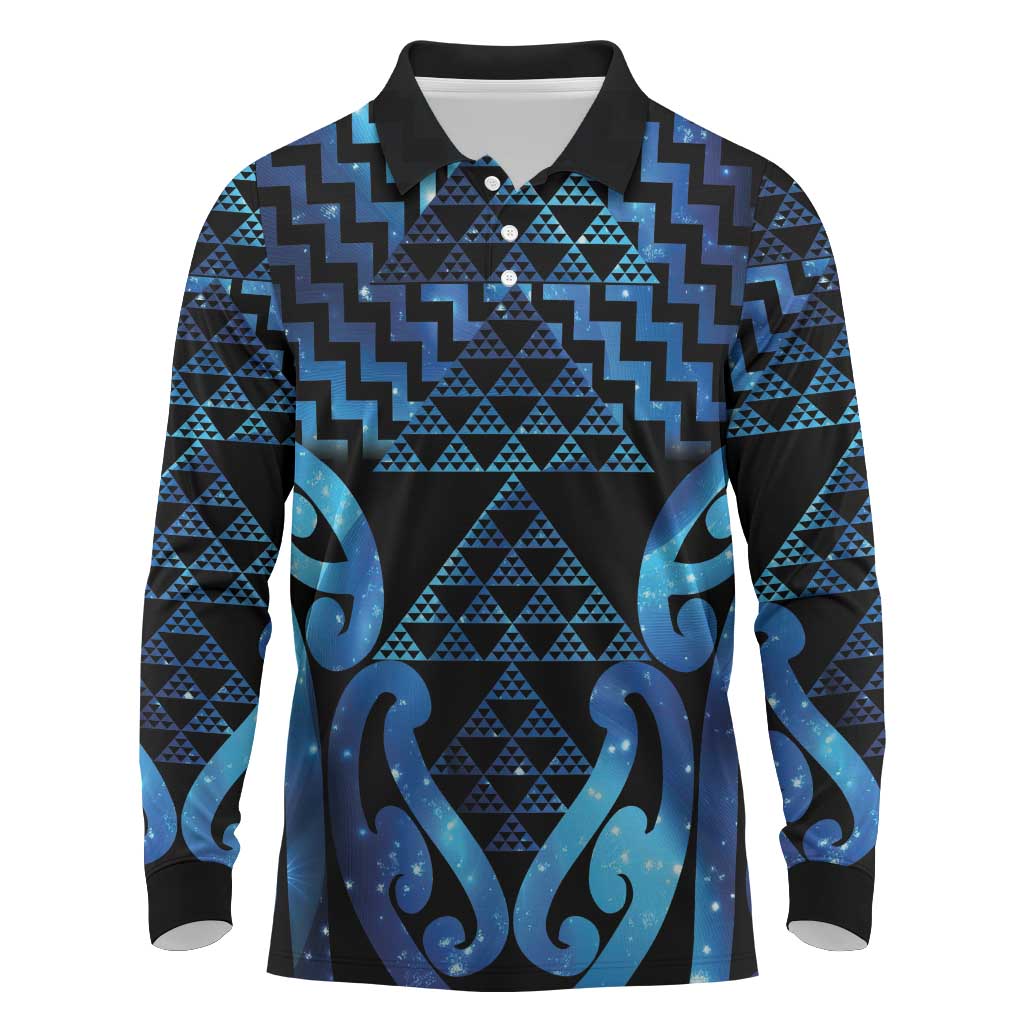 Taniko Motifs Matariki New Zealand Long Sleeve Polo Shirt NZ Niho Taniwha Poutama