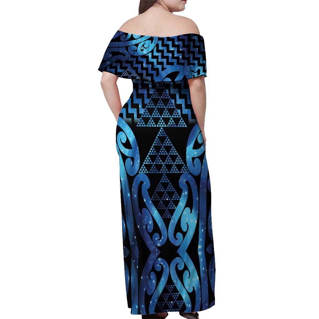Taniko Motifs Matariki New Zealand Off Shoulder Maxi Dress NZ Niho Taniwha Poutama LT14 - Polynesian Pride