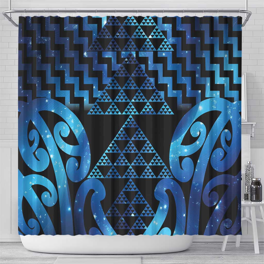 Taniko Motifs Matariki New Zealand Shower Curtain NZ Niho Taniwha Poutama