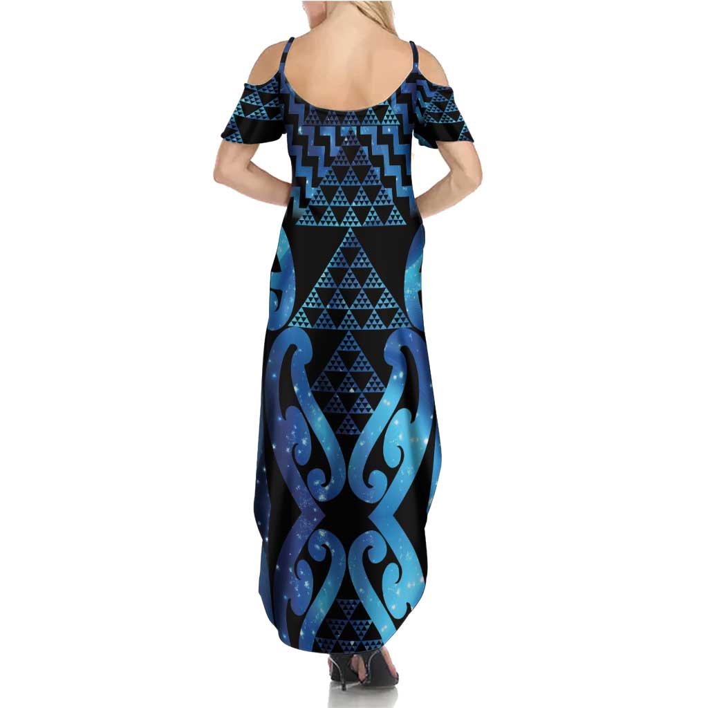 Taniko Motifs Matariki New Zealand Summer Maxi Dress NZ Niho Taniwha Poutama LT14 - Polynesian Pride