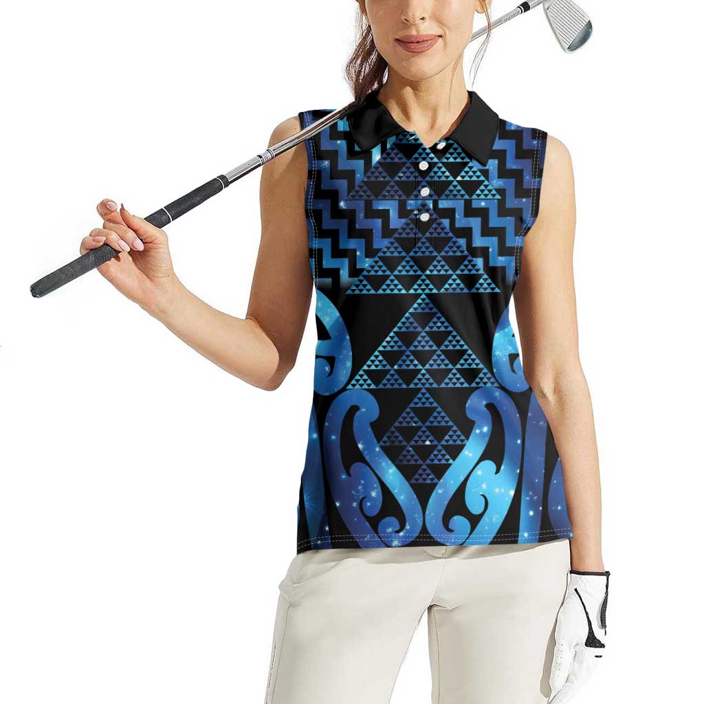 Taniko Motifs Matariki New Zealand Women Sleeveless Polo Shirt NZ Niho Taniwha Poutama