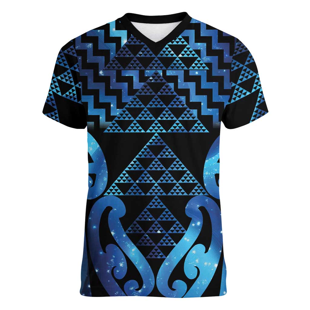 Taniko Motifs Matariki New Zealand Women V-Neck T-Shirt NZ Niho Taniwha Poutama