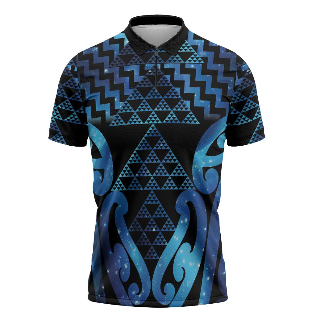 Taniko Motifs Matariki New Zealand Zipper Polo Shirt NZ Niho Taniwha Poutama
