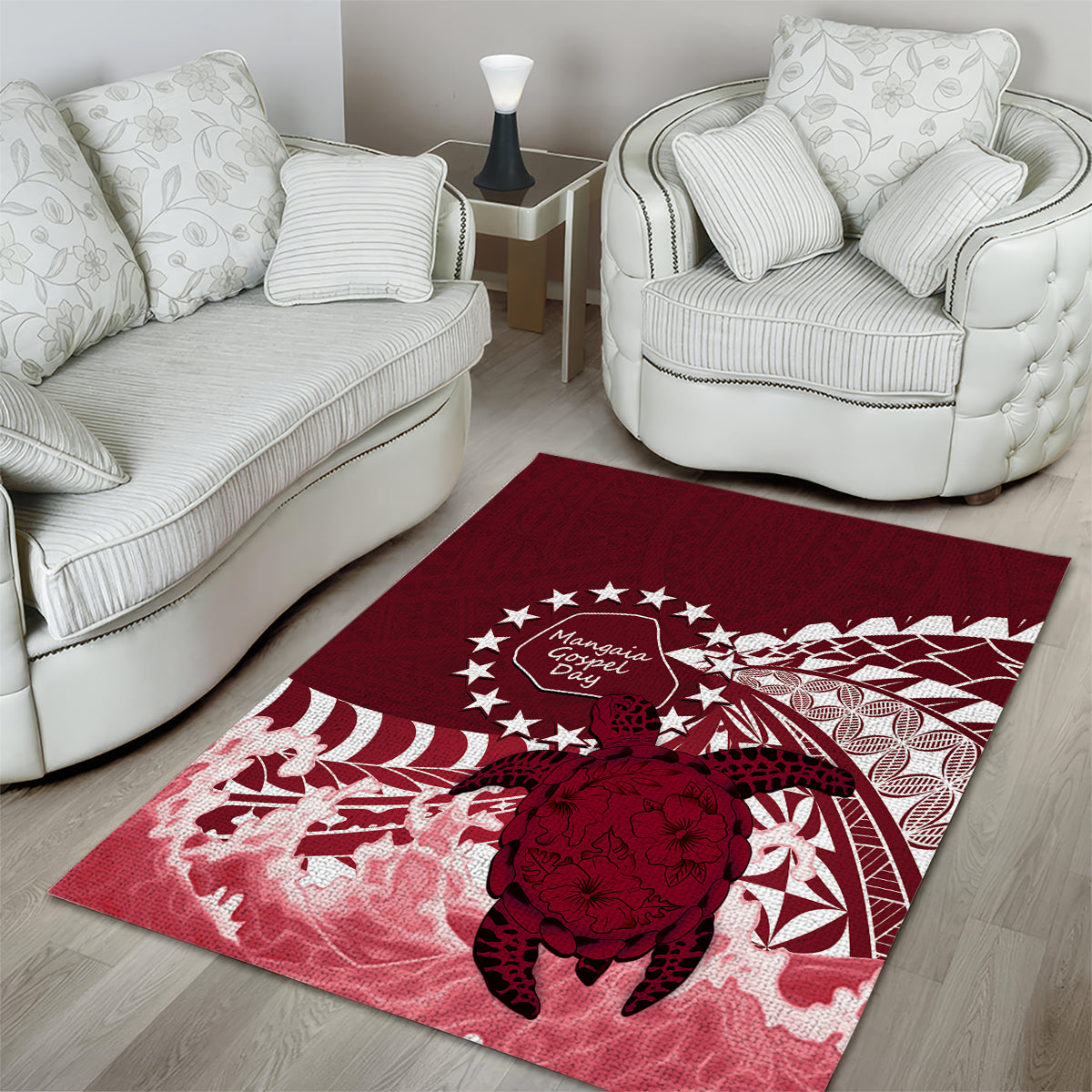 Cook Islands Mangaia Gospel Day Area Rug Polynesian Art With Sea Turtle