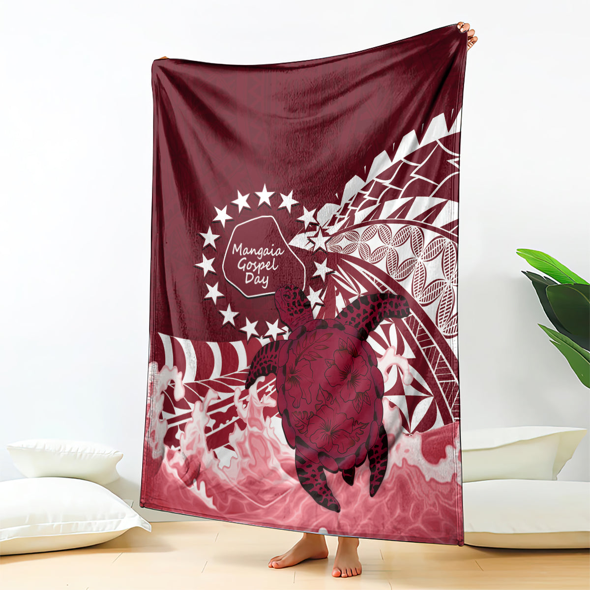 Cook Islands Mangaia Gospel Day Blanket Polynesian Art With Sea Turtle