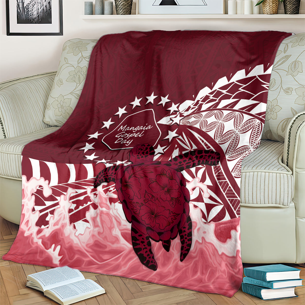 Cook Islands Mangaia Gospel Day Blanket Polynesian Art With Sea Turtle
