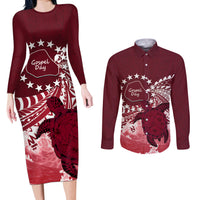Cook Islands Mangaia Gospel Day Couples Matching Long Sleeve Bodycon Dress and Long Sleeve Button Shirt Polynesian Art With Sea Turtle