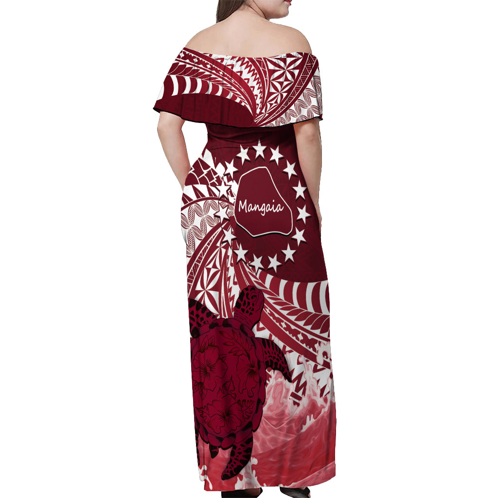 Cook Islands Mangaia Gospel Day Off Shoulder Maxi Dress Polynesian Art With Sea Turtle