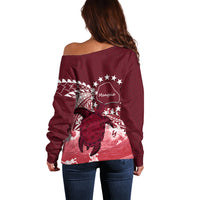 Cook Islands Mangaia Gospel Day Off Shoulder Sweater Polynesian Art With Sea Turtle