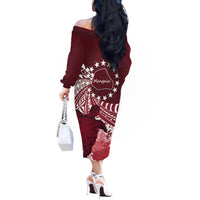 Cook Islands Mangaia Gospel Day Off The Shoulder Long Sleeve Dress Polynesian Art With Sea Turtle