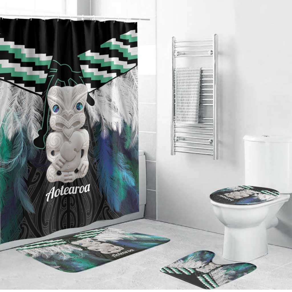 Aotearoa Korowai Motif Bathroom Set Hei Tiki Poutama Maori Pattern - Polynesian Pride