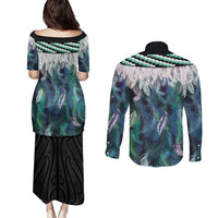 Aotearoa Korowai Motif Couples Matching Puletasi and Long Sleeve Button Shirt Hei Tiki Poutama Maori Pattern LT14 - Polynesian Pride