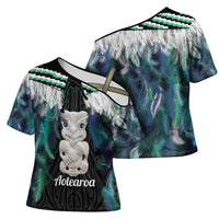 Aotearoa Korowai Motif Cross Shoulder Shirt Hei Tiki Poutama Maori Pattern - Polynesian Pride
