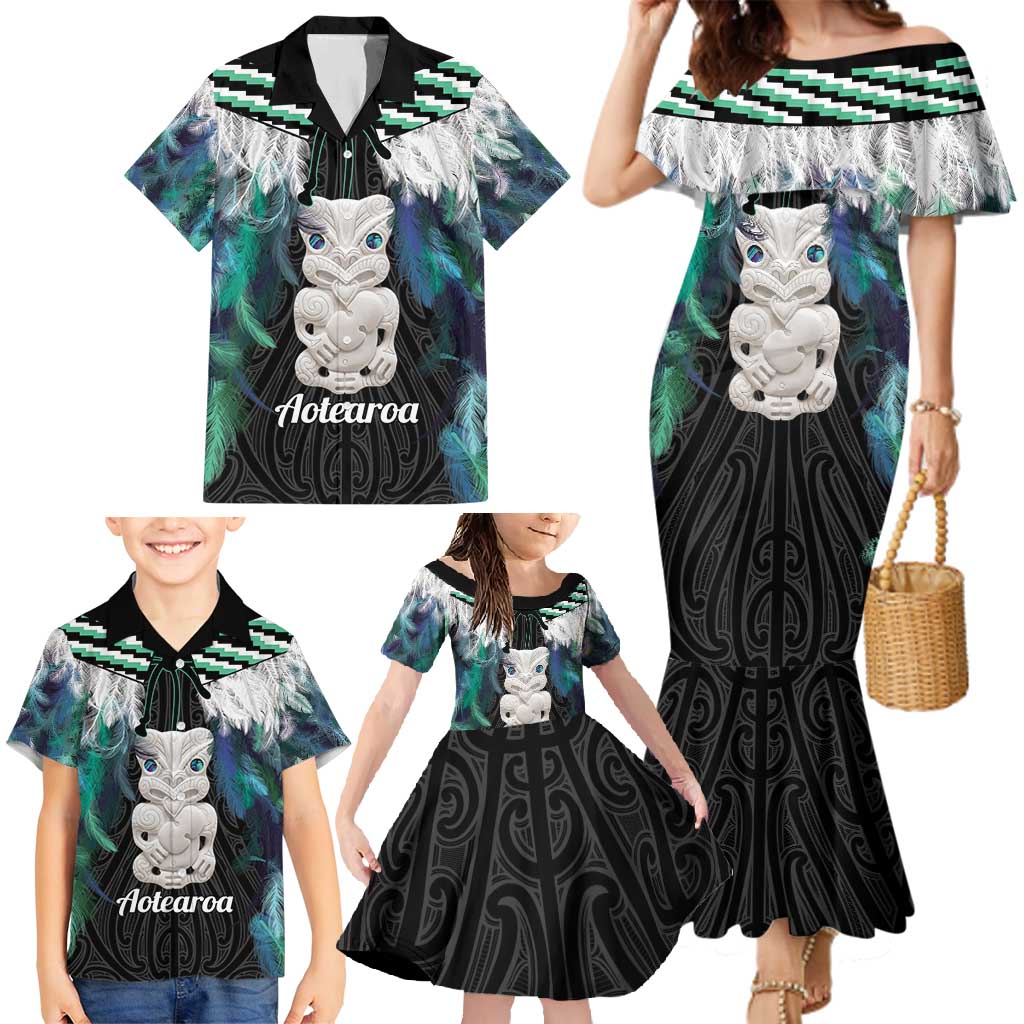 Aotearoa Korowai Motif Family Matching Mermaid Dress and Hawaiian Shirt Hei Tiki Poutama Maori Pattern LT14 - Polynesian Pride
