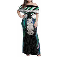 Aotearoa Korowai Motif Family Matching Off Shoulder Maxi Dress and Hawaiian Shirt Hei Tiki Poutama Maori Pattern