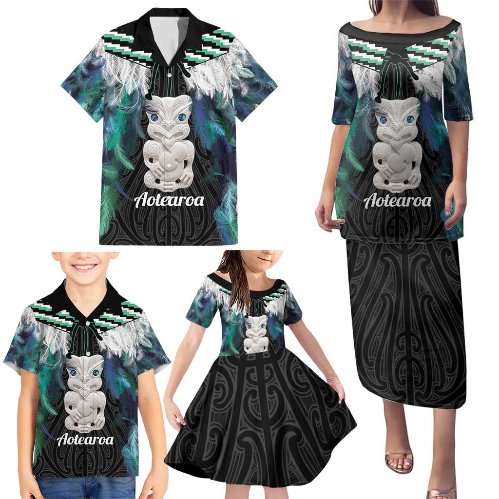 Aotearoa Korowai Motif Family Matching Puletasi and Hawaiian Shirt Hei Tiki Poutama Maori Pattern LT14 - Polynesian Pride