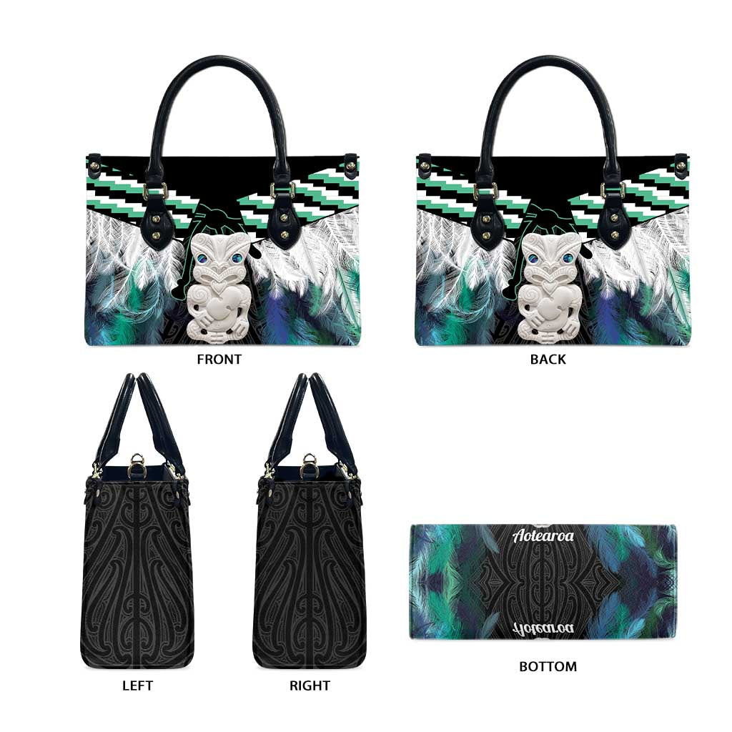 Aotearoa Korowai Motif Leather Bag Hei Tiki Poutama Maori Pattern - Polynesian Pride