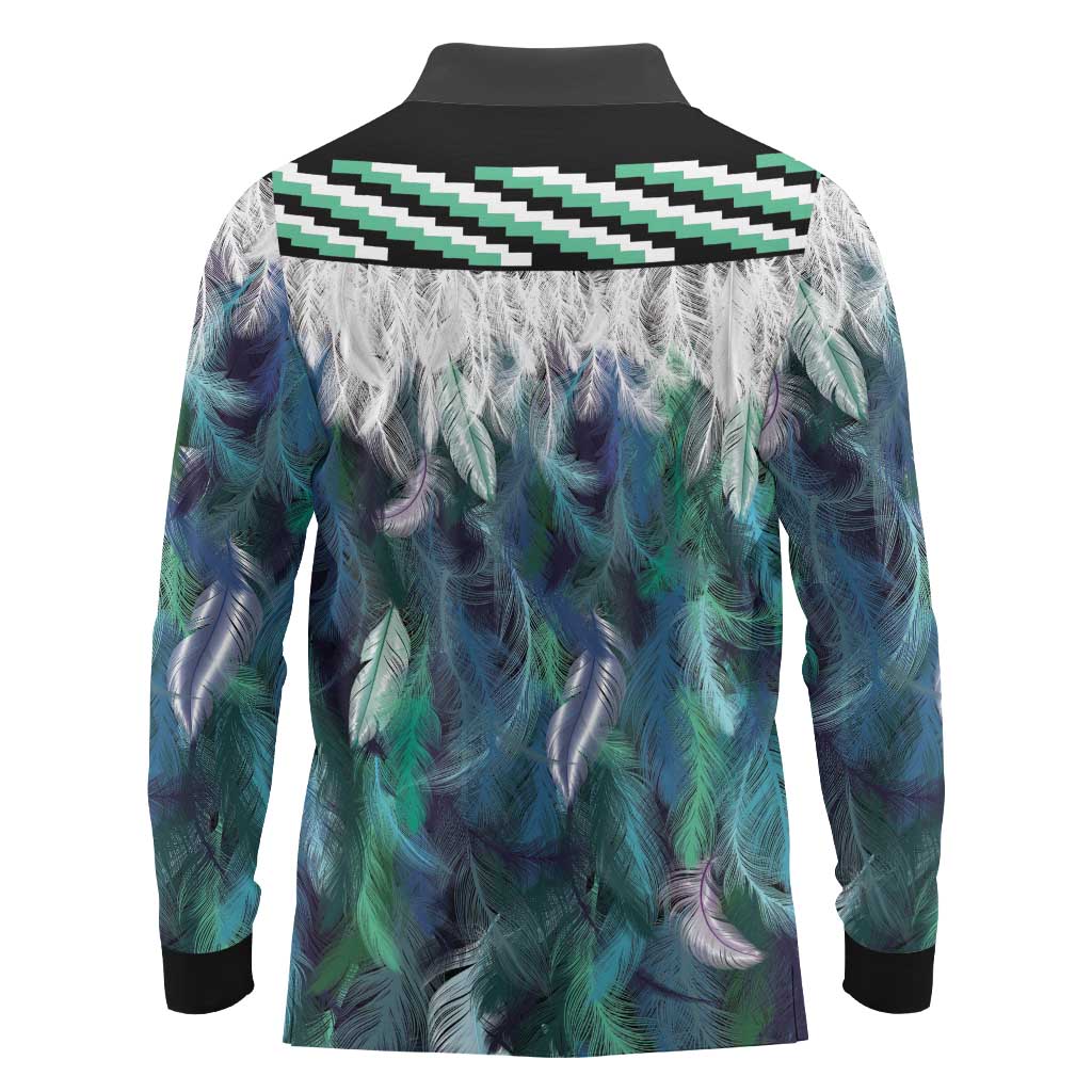 Aotearoa Korowai Motif Long Sleeve Polo Shirt Hei Tiki Poutama Maori Pattern