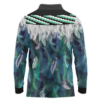 Aotearoa Korowai Motif Long Sleeve Polo Shirt Hei Tiki Poutama Maori Pattern