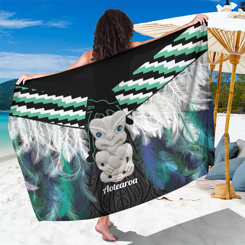 Aotearoa Korowai Motif Sarong Hei Tiki Poutama Maori Pattern LT14 One Size 44 x 66 inches Turquoise - Polynesian Pride