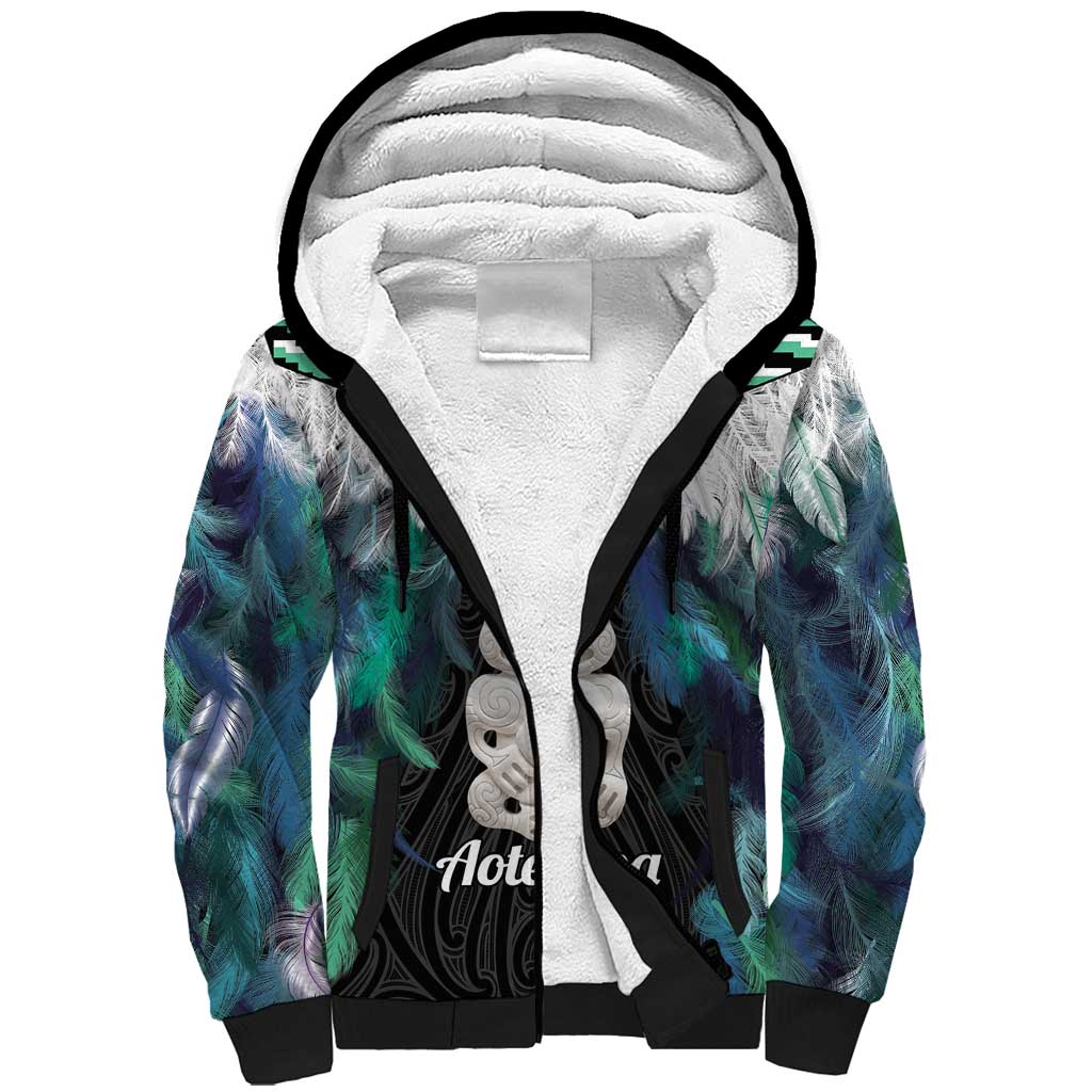 Aotearoa Korowai Motif Sherpa Hoodie Hei Tiki Poutama Maori Pattern