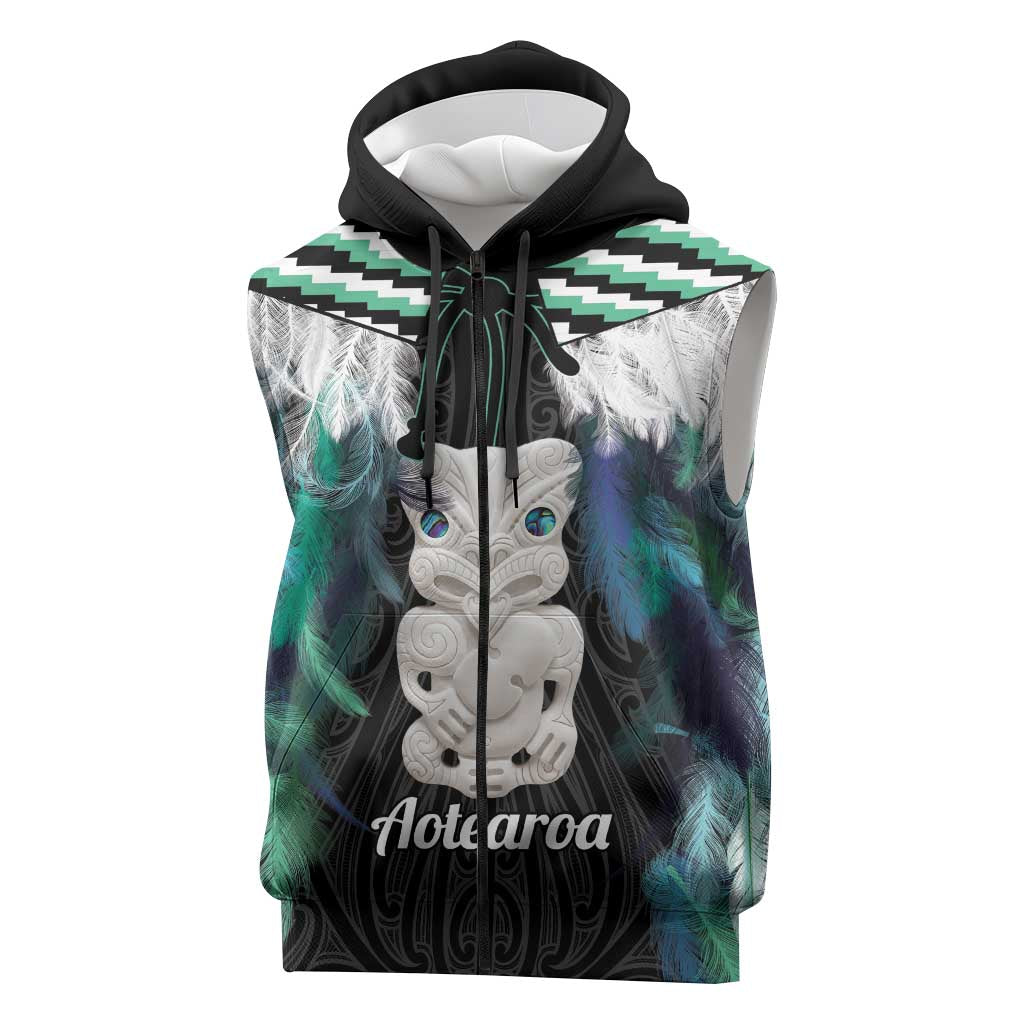 Aotearoa Korowai Motif Sleeveless Zip Hoodie Hei Tiki Poutama Maori Pattern LT14