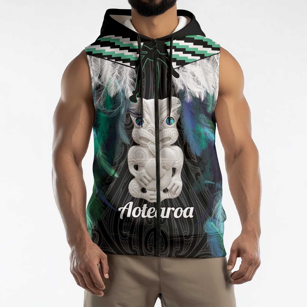 Aotearoa Korowai Motif Sleeveless Zip Hoodie Hei Tiki Poutama Maori Pattern LT14