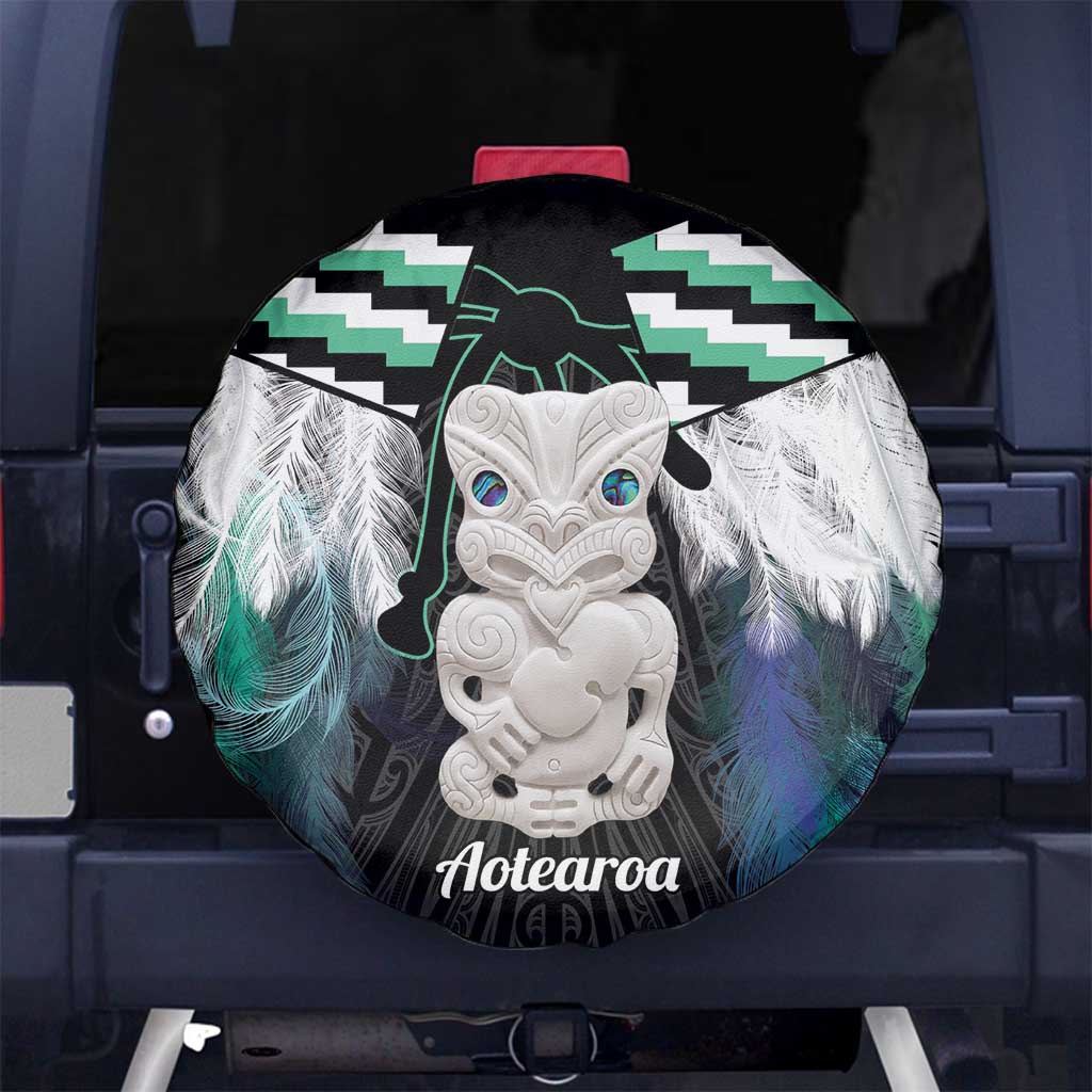 Aotearoa Korowai Motif Spare Tire Cover Hei Tiki Poutama Maori Pattern