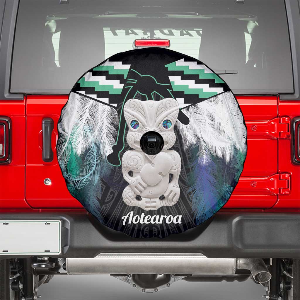 Aotearoa Korowai Motif Spare Tire Cover Hei Tiki Poutama Maori Pattern