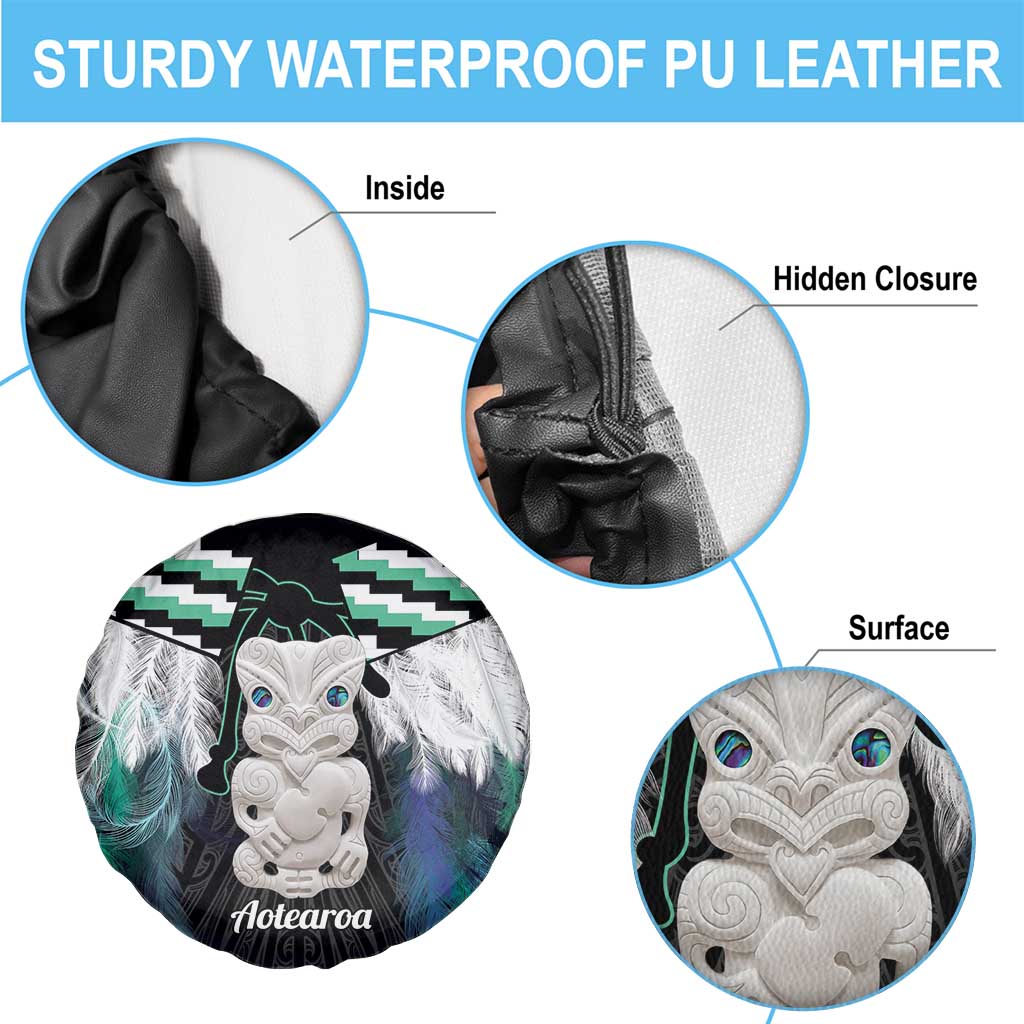 Aotearoa Korowai Motif Spare Tire Cover Hei Tiki Poutama Maori Pattern