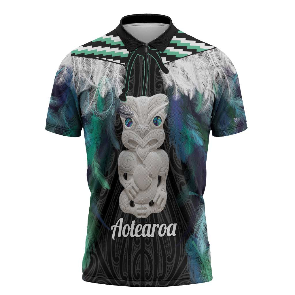 Aotearoa Korowai Motif Zipper Polo Shirt Hei Tiki Poutama Maori Pattern - Polynesian Pride