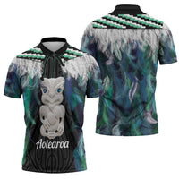 Aotearoa Korowai Motif Zipper Polo Shirt Hei Tiki Poutama Maori Pattern - Polynesian Pride