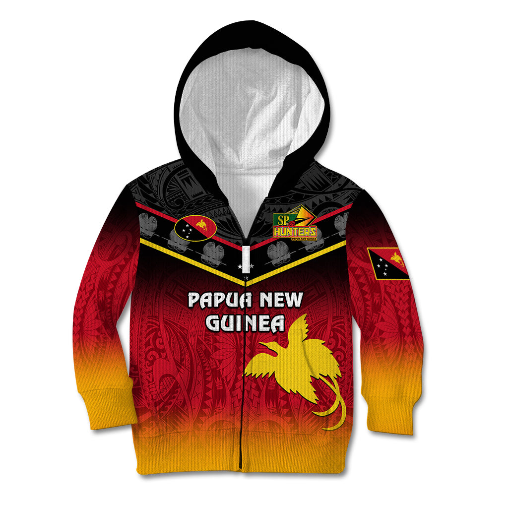 Papua New Guinea Rugby Kid Hoodie PNG Hunters Polynesian Black LT14 Zip Hoodie Black - Polynesian Pride